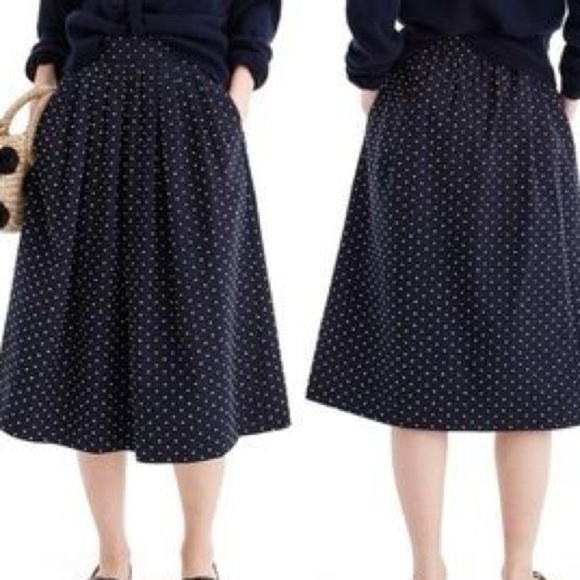 J. Crew Navy Blue Midi Skirt with White Polka Dots & Pink Trim size 4 - Picture 1 of 8